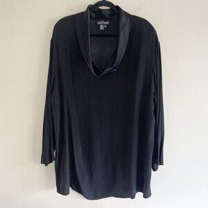 Carol Little Black Long Line Top Plus Size 24W Long Sleeve Satin Cowl Neck